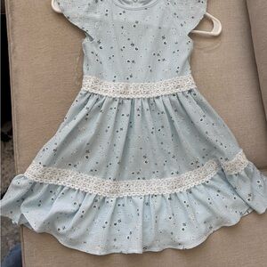 Charming Blue Kids Dress with Lace Accents